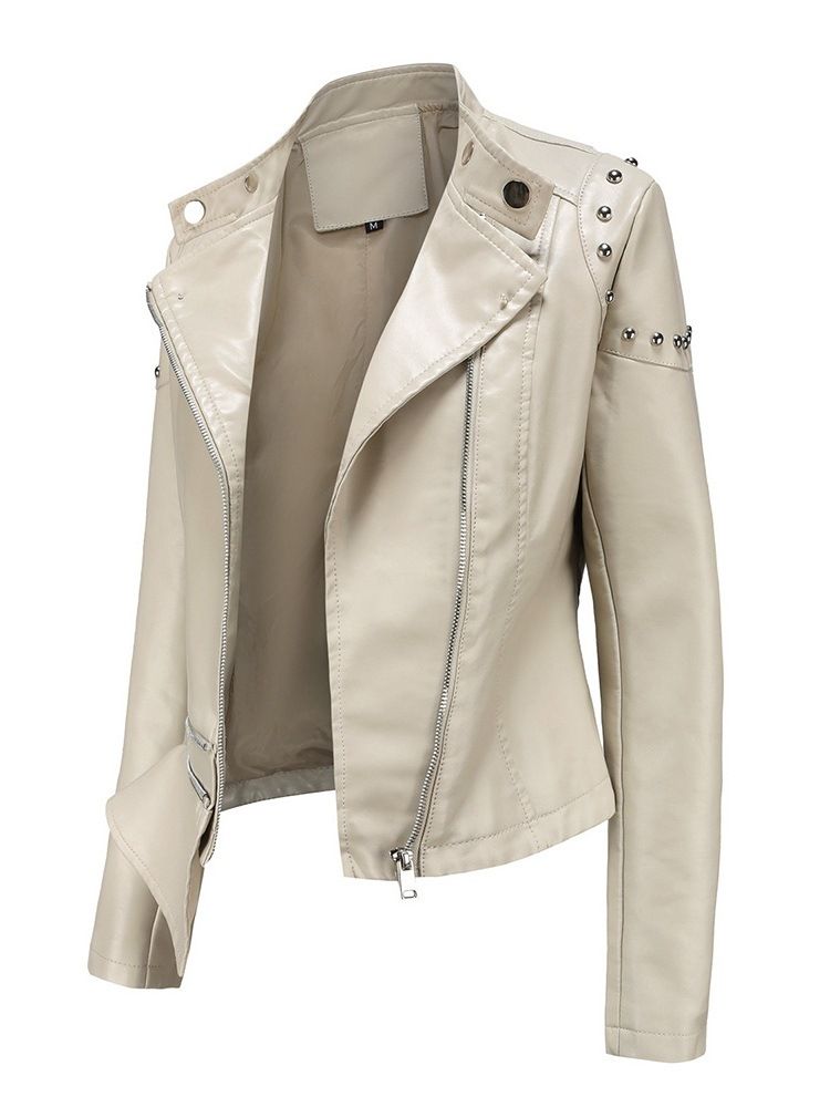 Pu Zipper Slim Pu Rivet Jacka