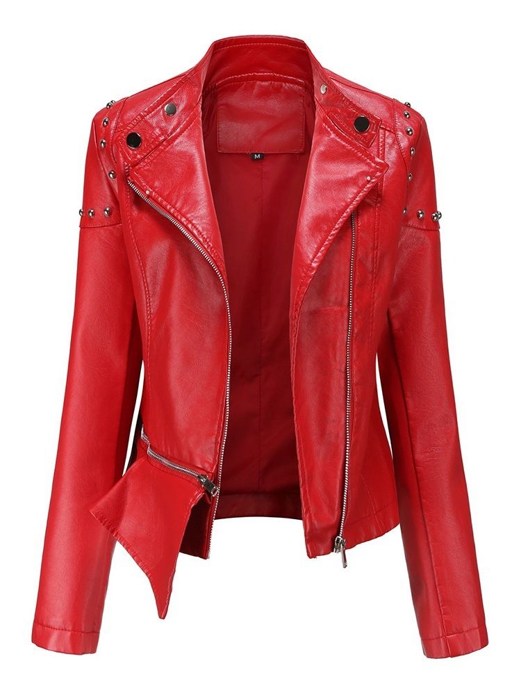 Pu Zipper Slim Pu Rivet Jacka