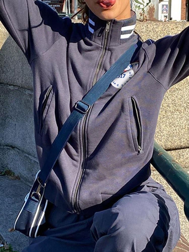 Rak Långärmad Dragkedja Standardjacka Med Turtleneck