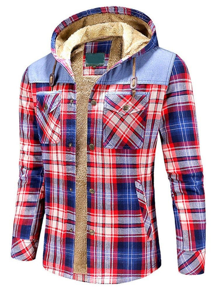 Rutig Fleece Patchwork Vinter Casual Herrjacka