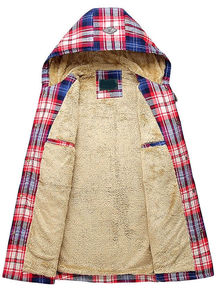 Rutig Fleece Patchwork Vinter Casual Herrjacka
