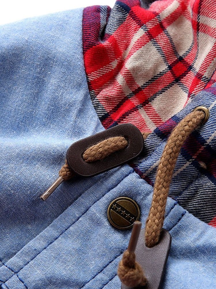 Rutig Fleece Patchwork Vinter Casual Herrjacka