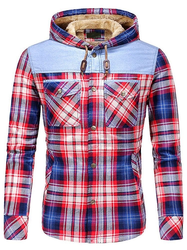 Rutig Fleece Patchwork Vinter Casual Herrjacka
