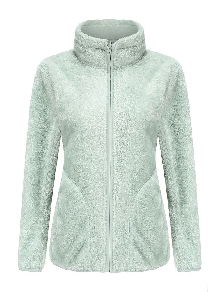 Slim Dragkedja Långärmad Standardjacka Med Turtleneck