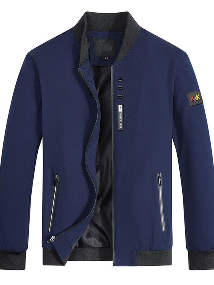 Ståkrage Applikationer Color Block Zipper Rak Jacka