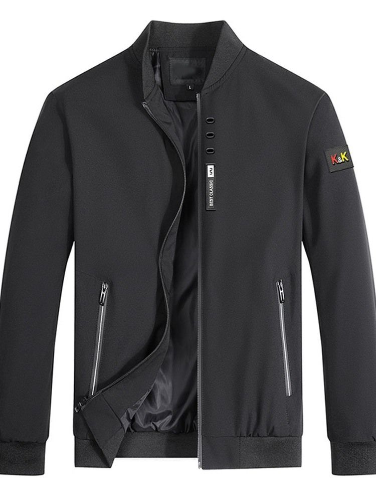 Ståkrage Applikationer Color Block Zipper Rak Jacka