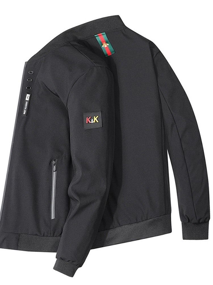 Ståkrage Applikationer Color Block Zipper Rak Jacka