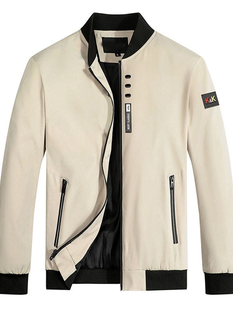 Ståkrage Applikationer Color Block Zipper Rak Jacka