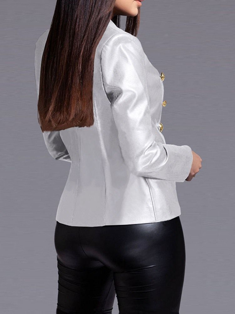 Standard Dubbelknäppt Slim Fall Pu-Jacka