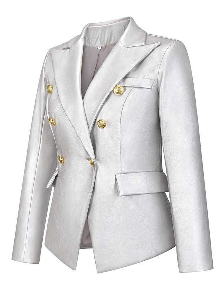 Standard Dubbelknäppt Slim Fall Pu-Jacka