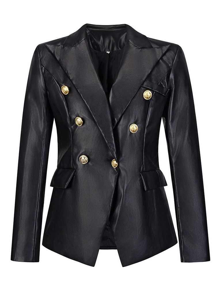 Standard Dubbelknäppt Slim Fall Pu-Jacka