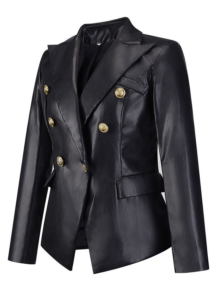 Standard Dubbelknäppt Slim Fall Pu-Jacka