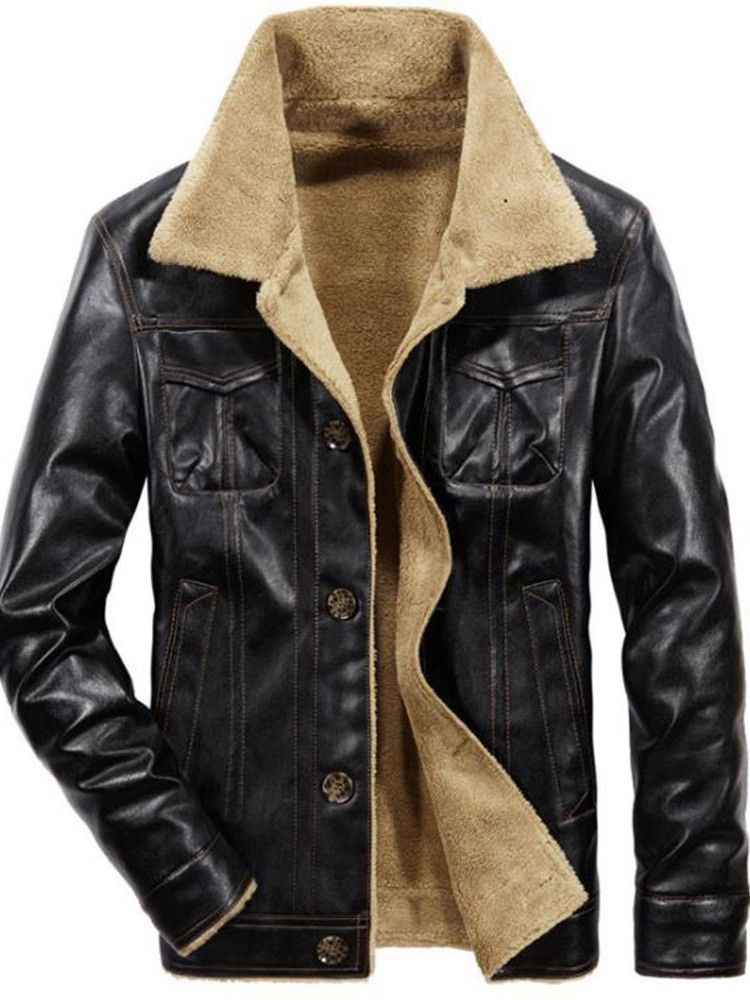 Standard Lapel Enkelknäppt Skinnjacka För Män
