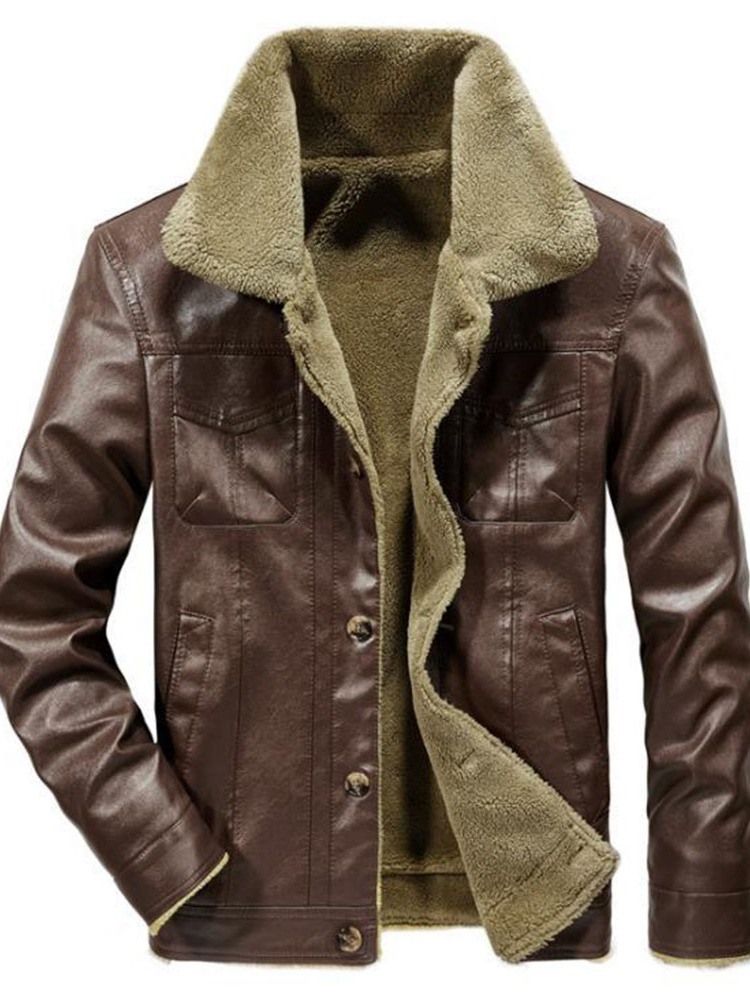 Standard Lapel Enkelknäppt Skinnjacka För Män
