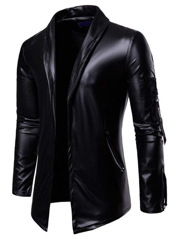 Standard Lapel Fall Zipper Läderjacka