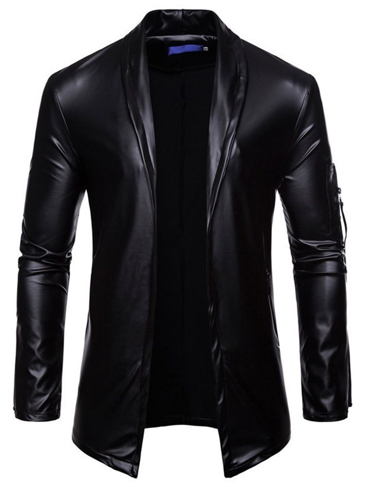 Standard Lapel Fall Zipper Läderjacka