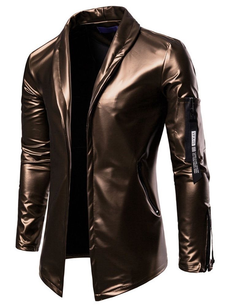 Standard Lapel Fall Zipper Läderjacka