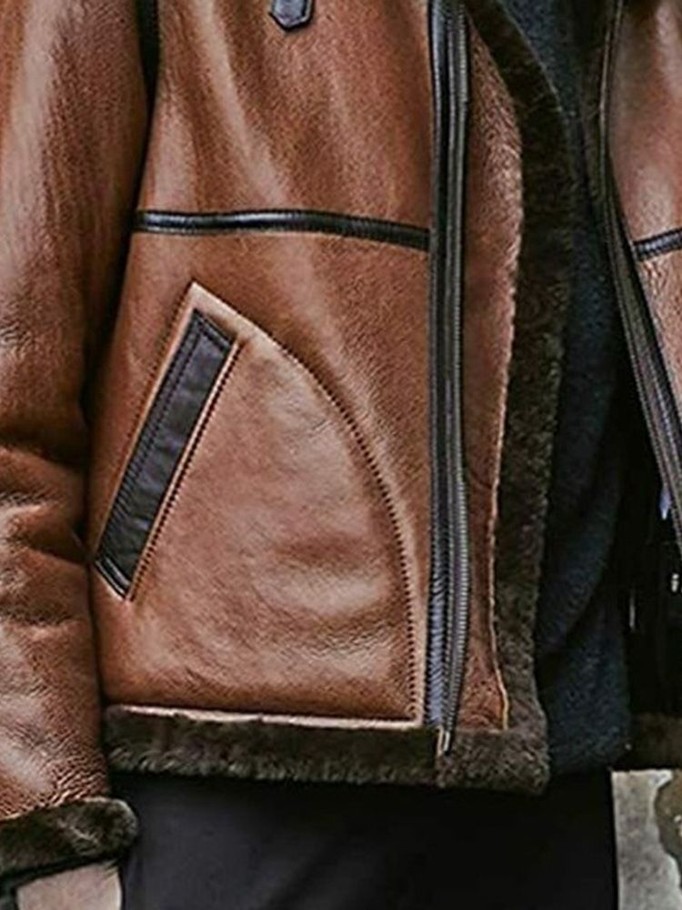 Standard Lapel Rak Vinterläderjacka