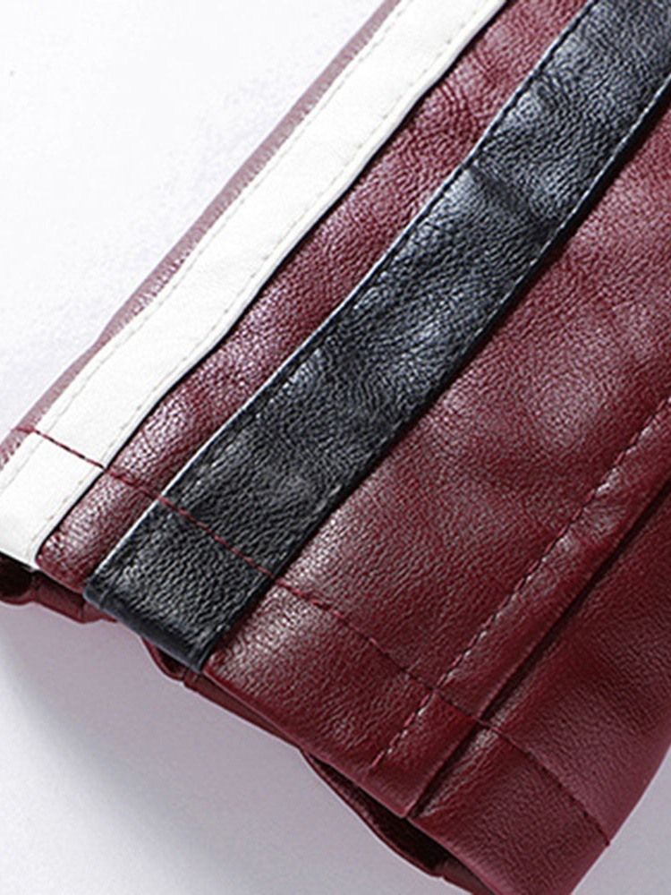 Standard Stativ Krage Color Block Vinter Patchwork Skinnjacka
