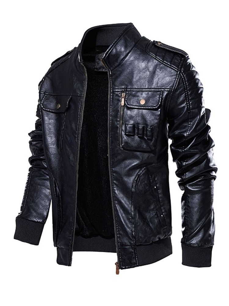 Standard Stativ Krage Slim Vintage Mäns Skinnjacka