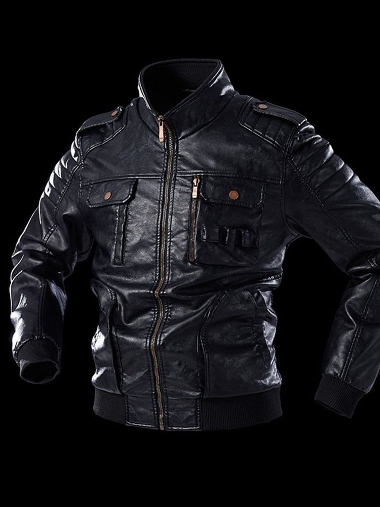 Standard Stativ Krage Slim Vintage Mäns Skinnjacka