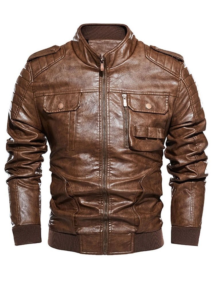 Standard Stativ Krage Slim Vintage Mäns Skinnjacka