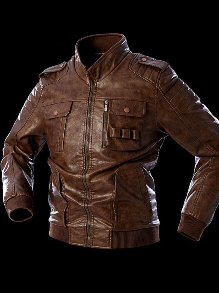 Standard Stativ Krage Slim Vintage Mäns Skinnjacka