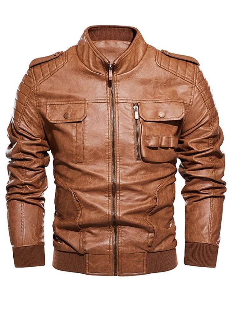 Standard Stativ Krage Slim Vintage Mäns Skinnjacka