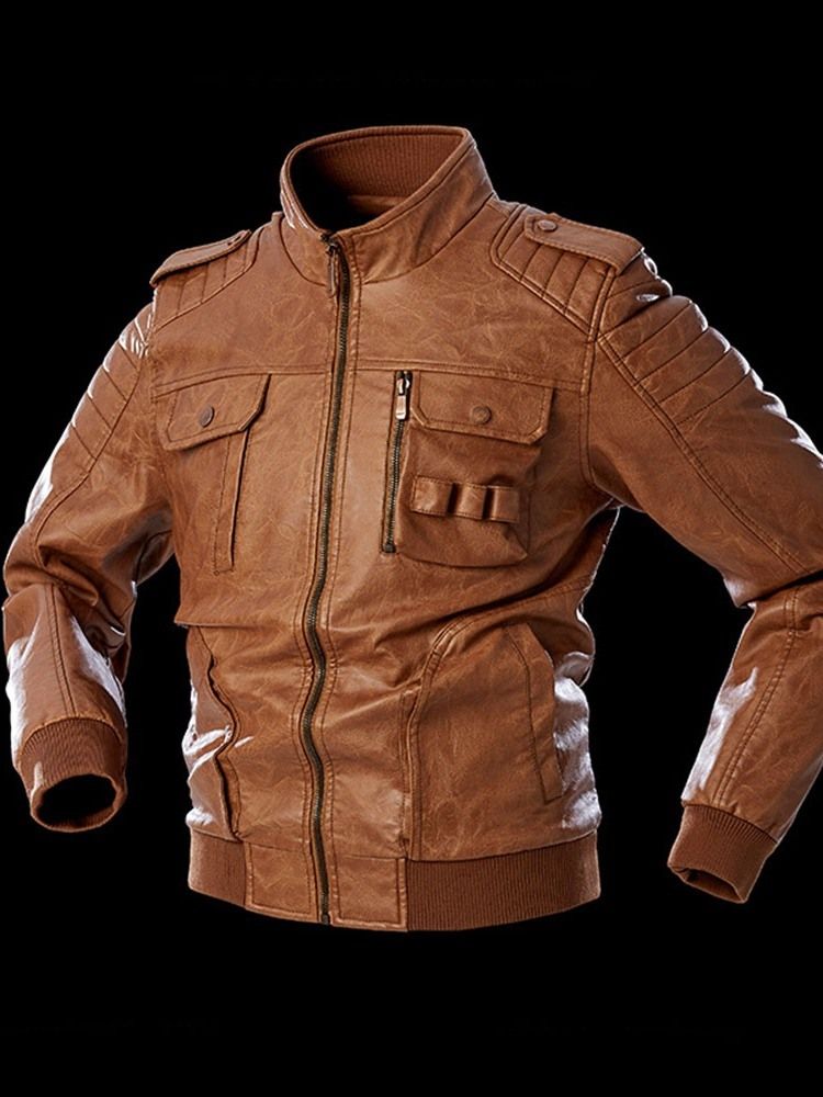 Standard Stativ Krage Slim Vintage Mäns Skinnjacka