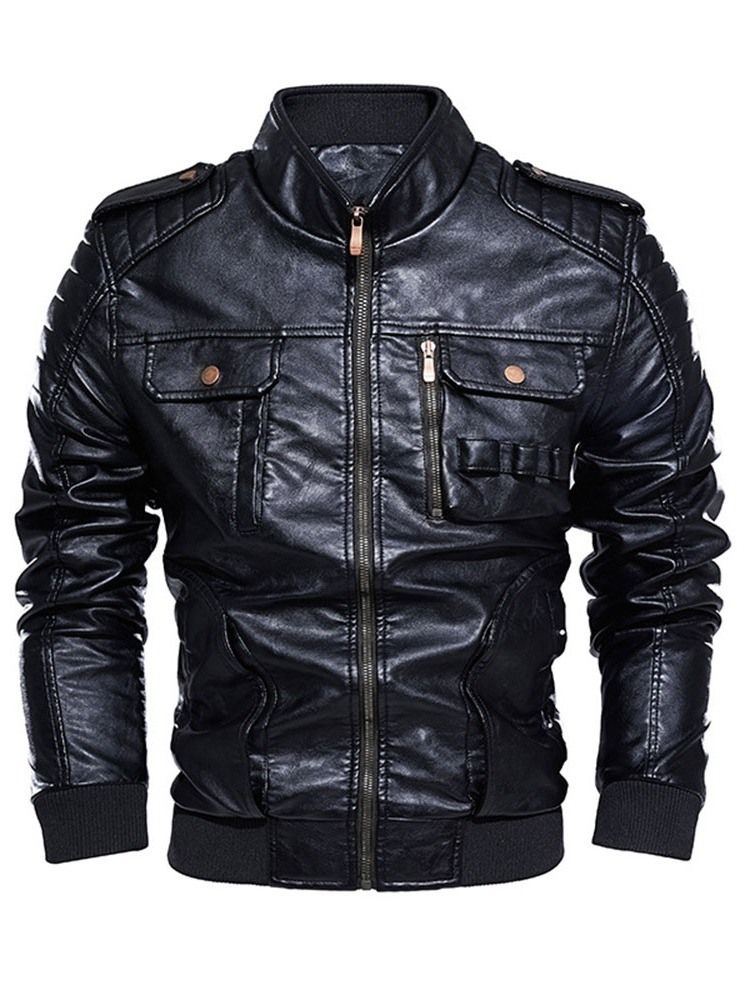 Standard Stativ Krage Slim Vintage Mäns Skinnjacka