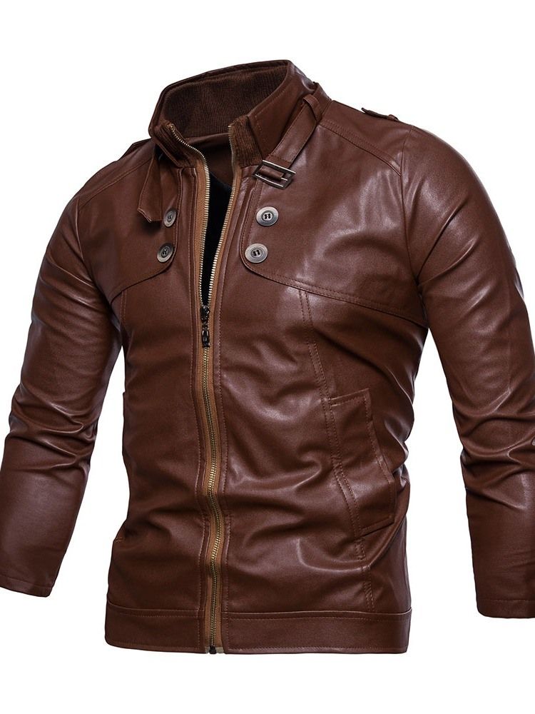 Standard Stativ Krage Vanlig Slim European Leather Jacket