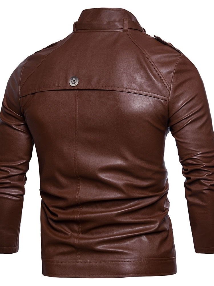Standard Stativ Krage Vanlig Slim European Leather Jacket