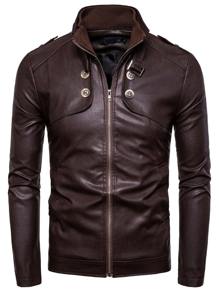 Standard Stativ Krage Vanlig Slim European Leather Jacket