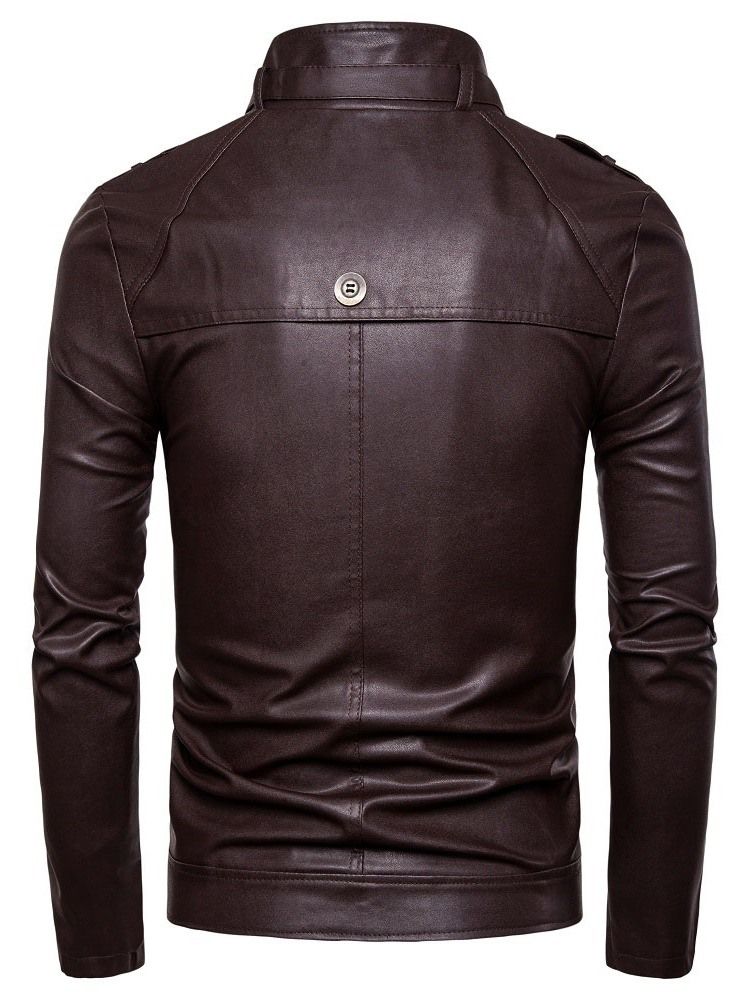 Standard Stativ Krage Vanlig Slim European Leather Jacket