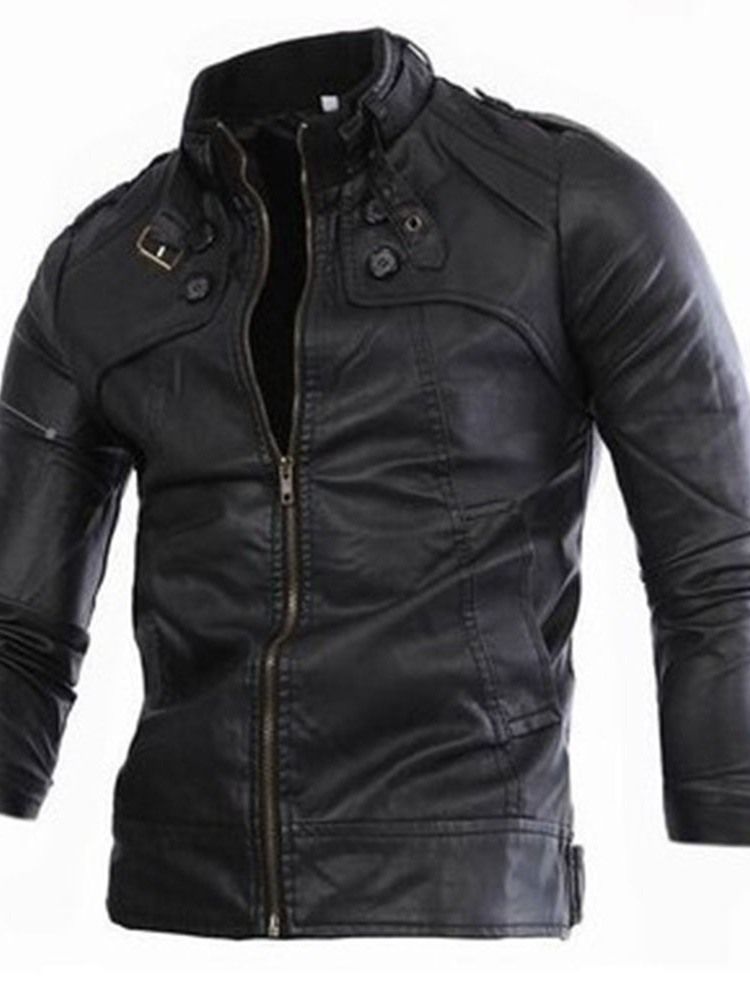 Standard Stativ Krage Vanlig Slim European Leather Jacket