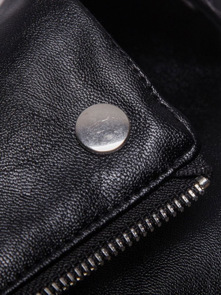 Standard Vanligt Lapel Blixtlås Mode Läderjacka