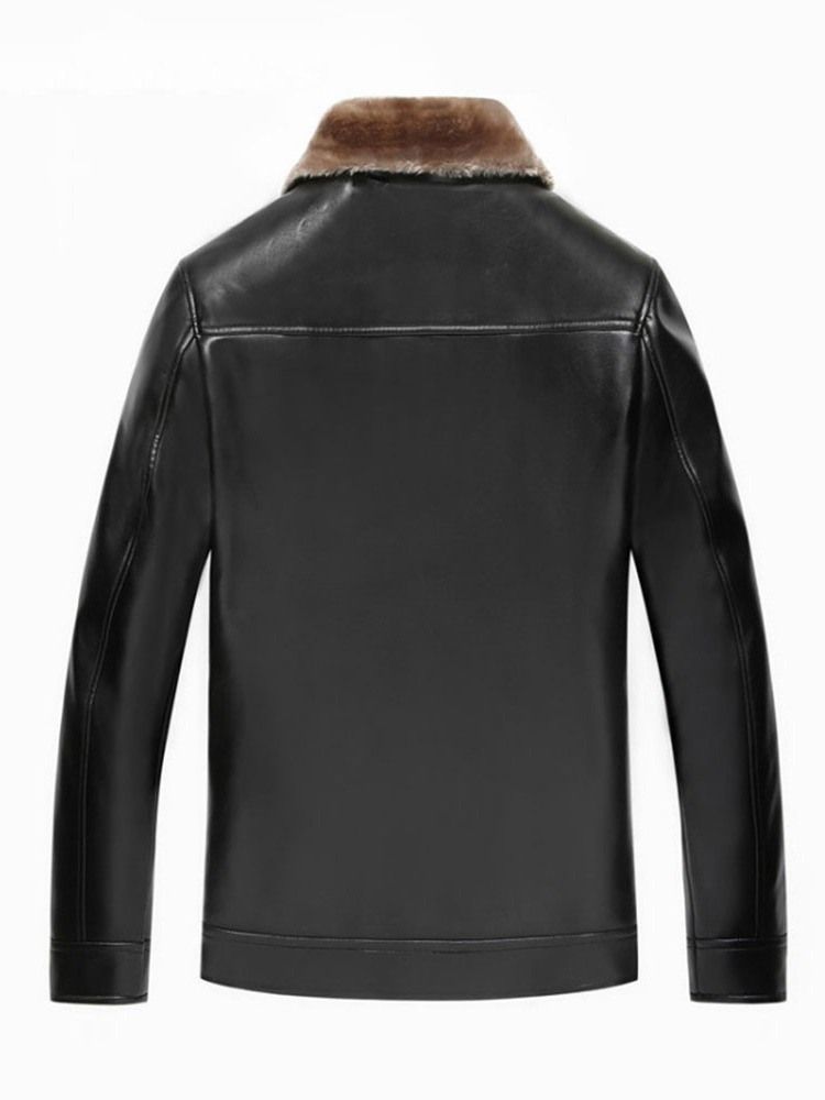 Standard Vanligt Lapel Casual Vinter Läderjacka
