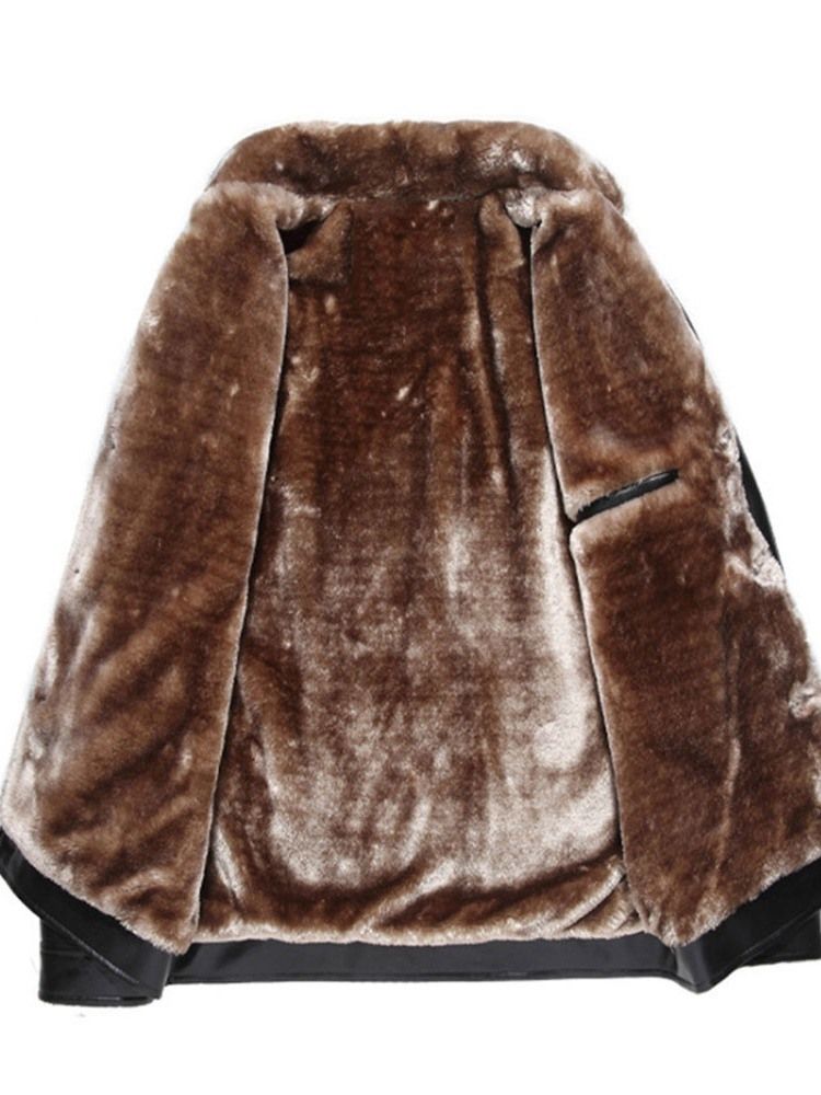 Standard Vanligt Lapel Casual Vinter Läderjacka