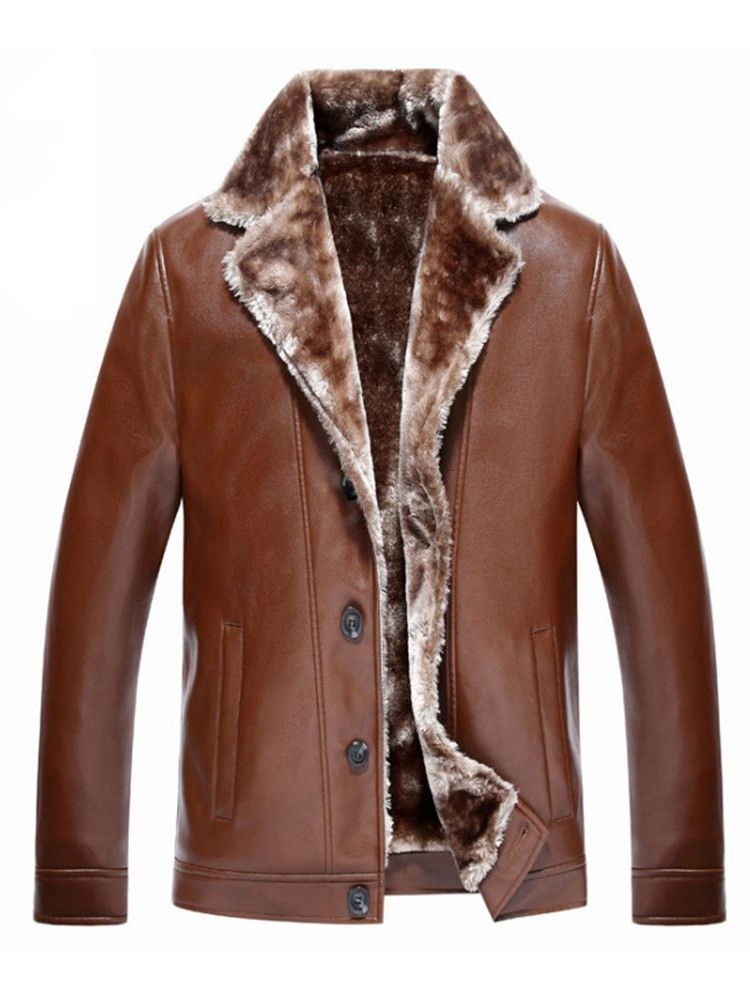 Standard Vanligt Lapel Casual Vinter Läderjacka