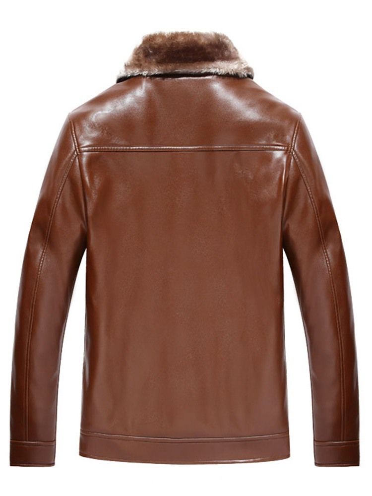 Standard Vanligt Lapel Casual Vinter Läderjacka