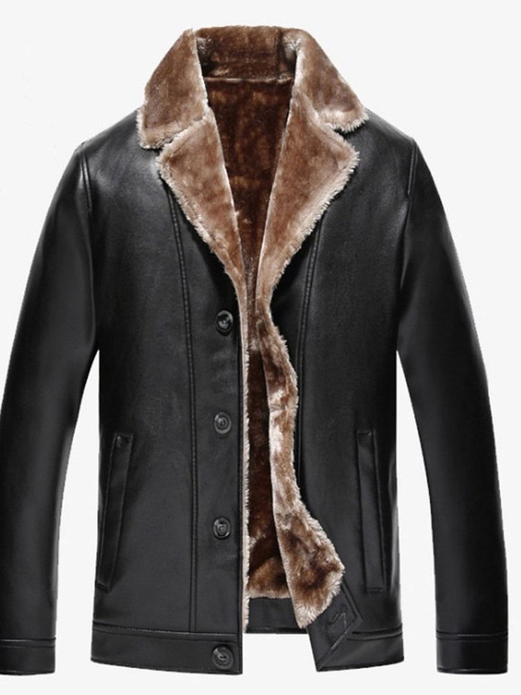 Standard Vanligt Lapel Casual Vinter Läderjacka