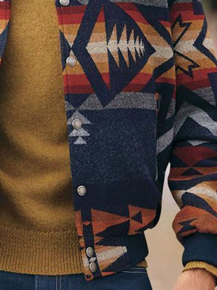Stativ Krage Print Color Block Koreansk Enkelknäppt Jacka