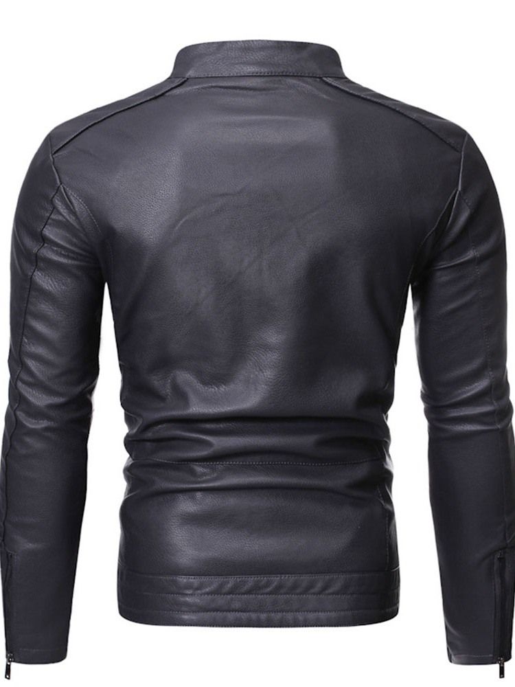 Stativkrage Vanlig Standard Slim Zipper Läderjacka För Män