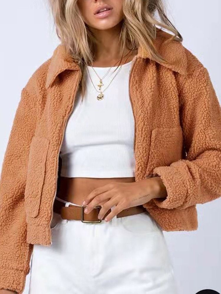 Tunn Dragkedja Loose Lapel Standard Jacka
