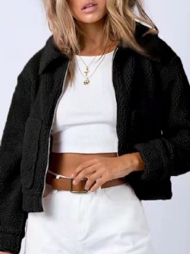 Tunn Dragkedja Loose Lapel Standard Jacka