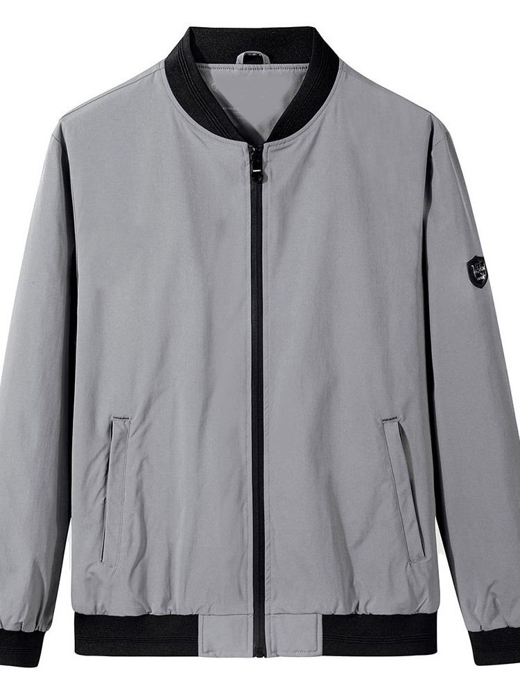 Tunn Patchwork Color Block Casual Zipper Herrjacka
