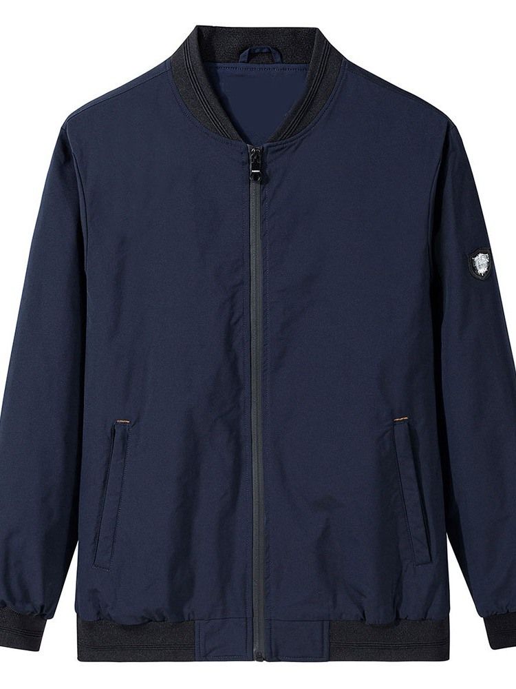 Tunn Patchwork Color Block Casual Zipper Herrjacka