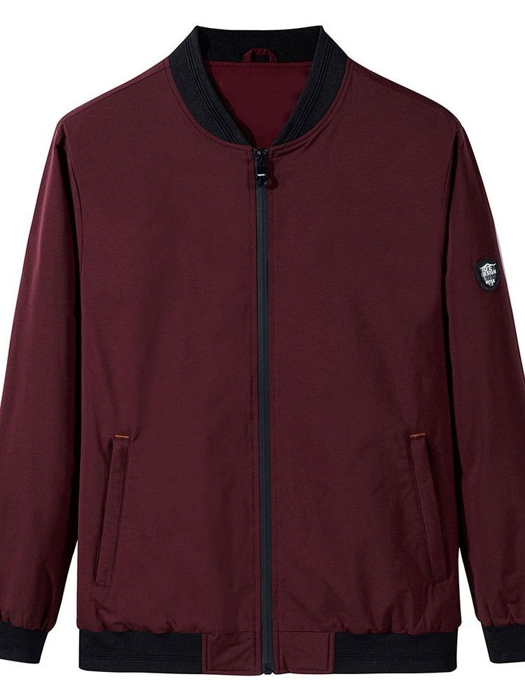 Tunn Patchwork Color Block Casual Zipper Herrjacka