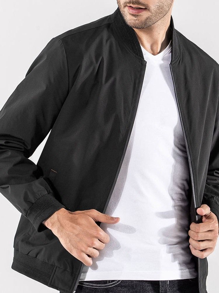Tunn Patchwork Color Block Casual Zipper Herrjacka