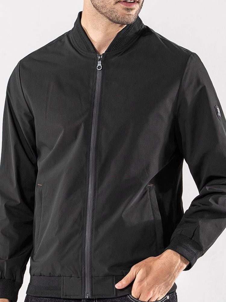 Tunn Patchwork Color Block Casual Zipper Herrjacka
